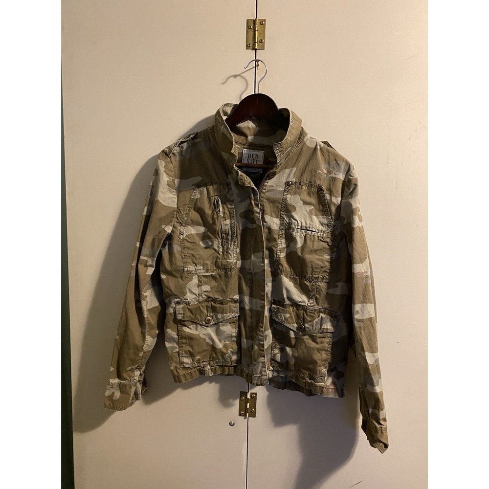 Old Navy Womens Camo Utility Field Jacket Size L Large Brown Tan Military Zip